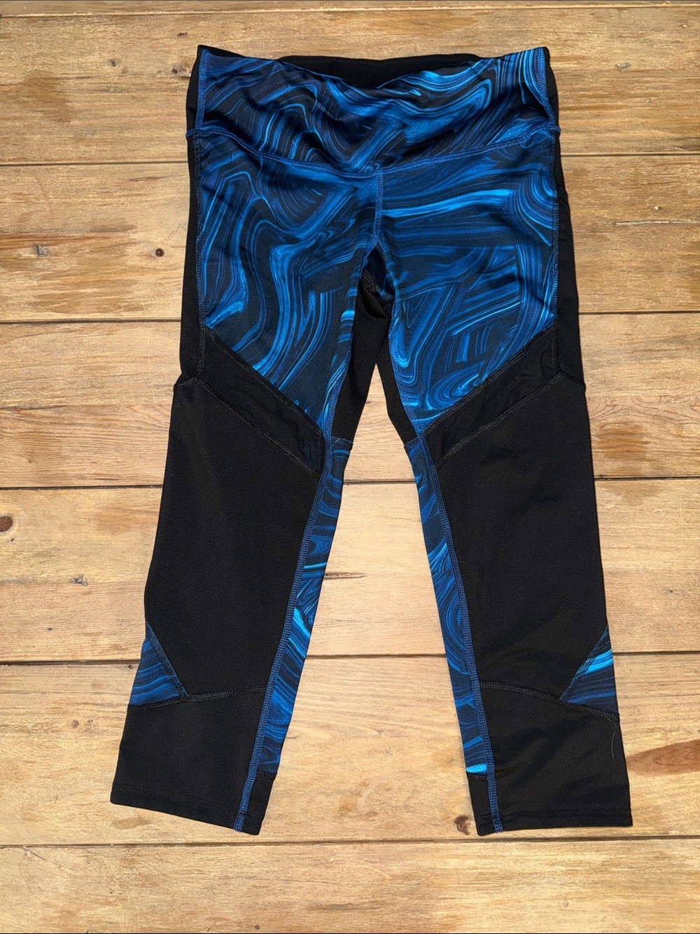 Champion Black Leggings with Blue Swirl Panels